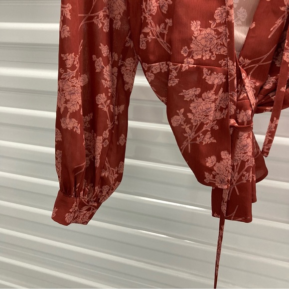 ANTONIO MELANI Burgundy Floral Wrap Blouse - Picture 5 of 11